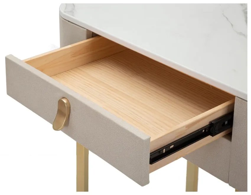 Masă consolă bej/aurie cu blat cu aspect de marmură 40x70 cm Beauty – Mauro Ferretti