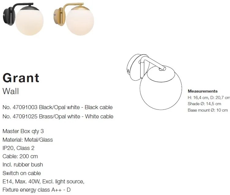 Aplica perete design nordic Grant, negru 47091003 NL