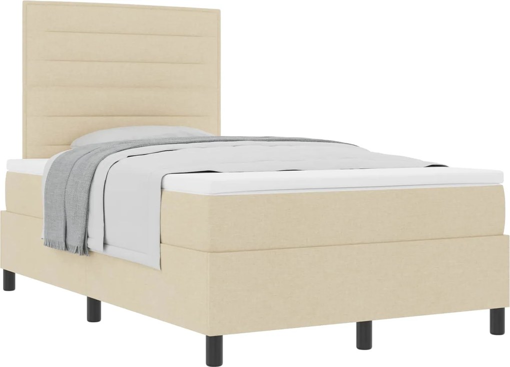 vidaXL Pat cu arcuri cu saltea cu headboard Crem 120 x 190 cm țesătură