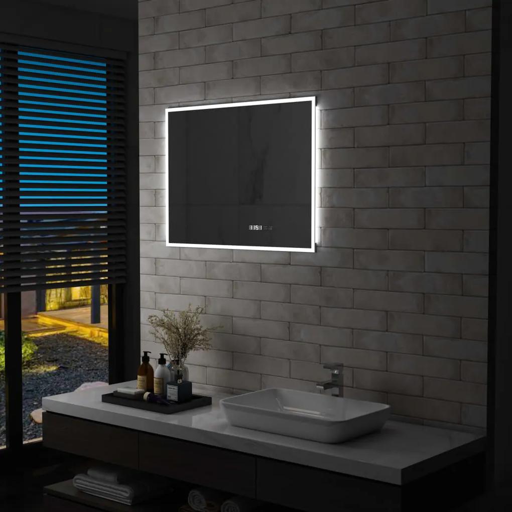 Oglinda cu LED de baie cu senzor tactil si afisaj ora, 80x60 cm 1, 80 x 60 cm