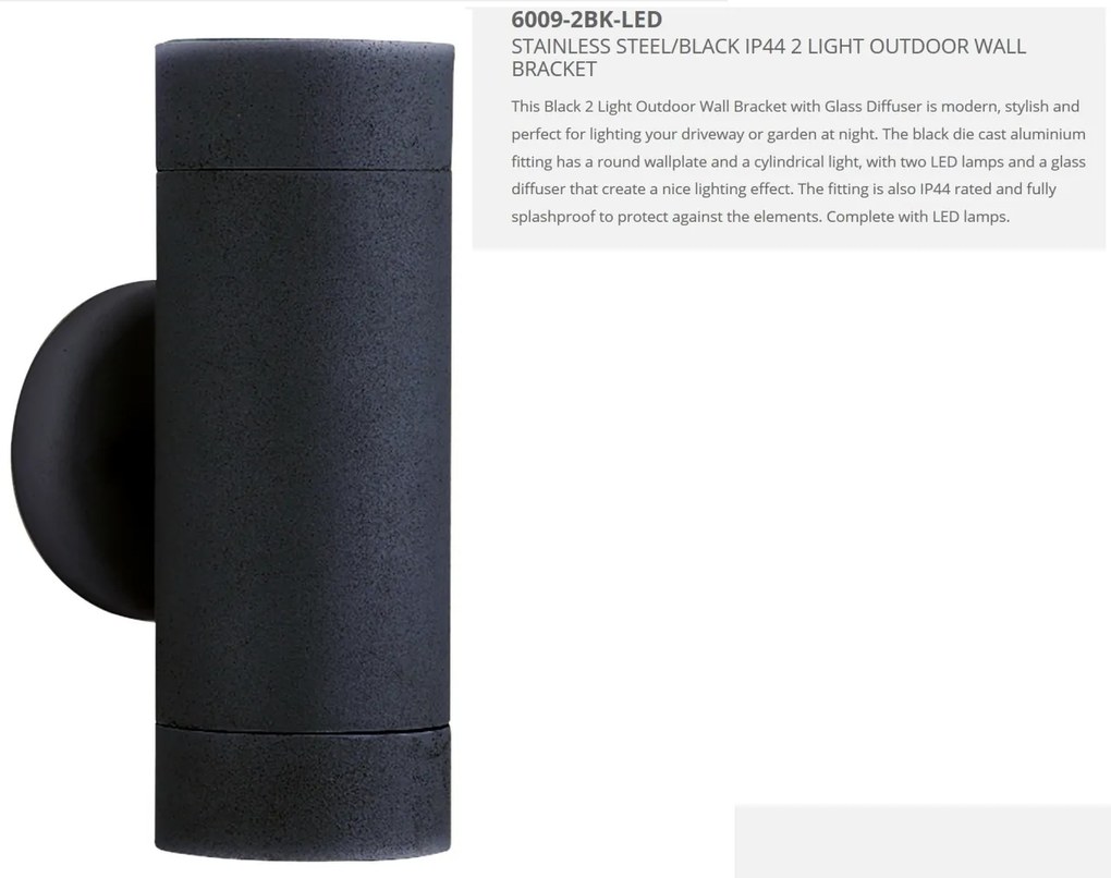 Aplica perete exterior IP44 Up and Down 6009-2BK-LED SRT
