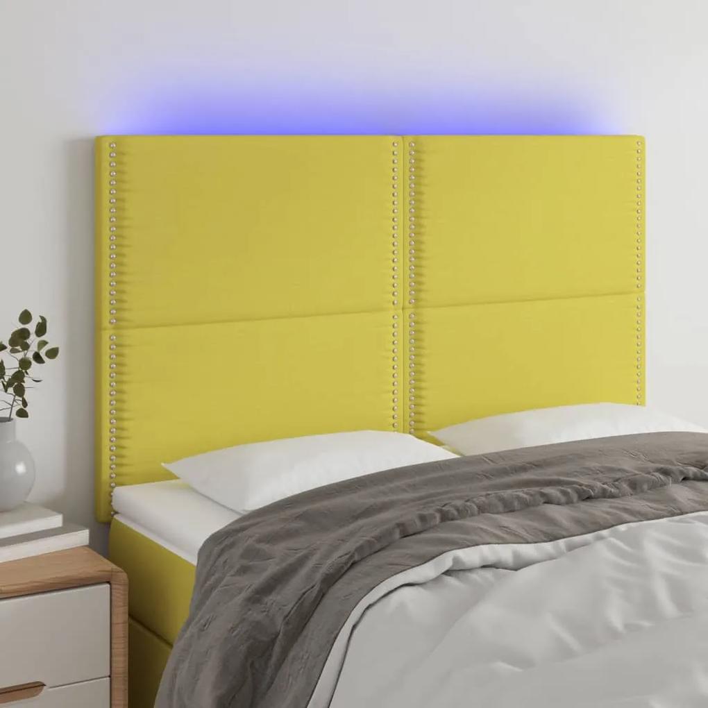 3122289 vidaXL Tăblie de pat cu LED, verde, 144x5x118/128 cm, textil