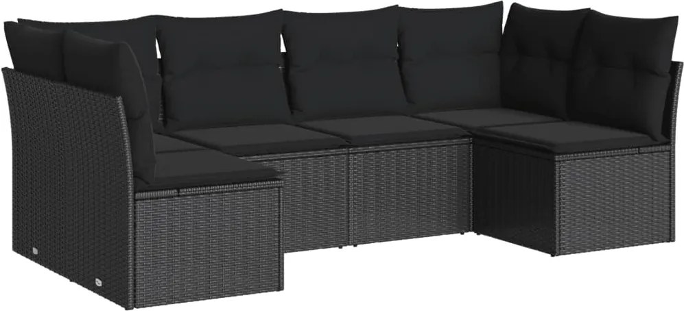 vidaXL Set mobilier de grădină cu perne, 6 piese, negru, poliratan