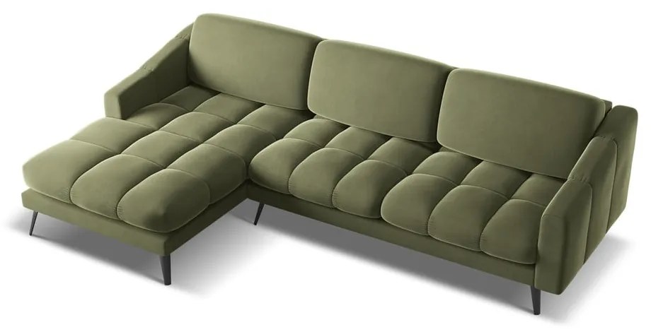 Colțar verde cu tapițerie din catifea (cu colț pe partea stângă) Nalu – Makamii