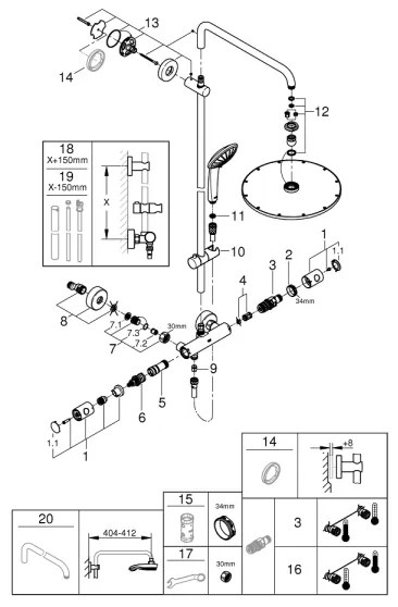 GROHE 26075GN0 - Sistem de duș EUPHORIA 310, 450 mm, auriu