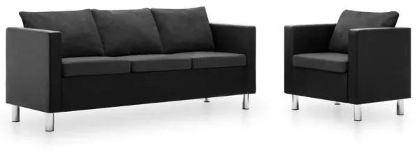 Set canapea, 2 piese, negru și gri închis, piele ecologică