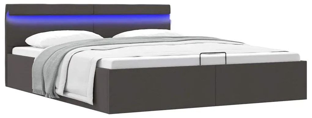 vidaXL Cadru pat hidraulic ladă LED gri închis, 160x200 cm, textil