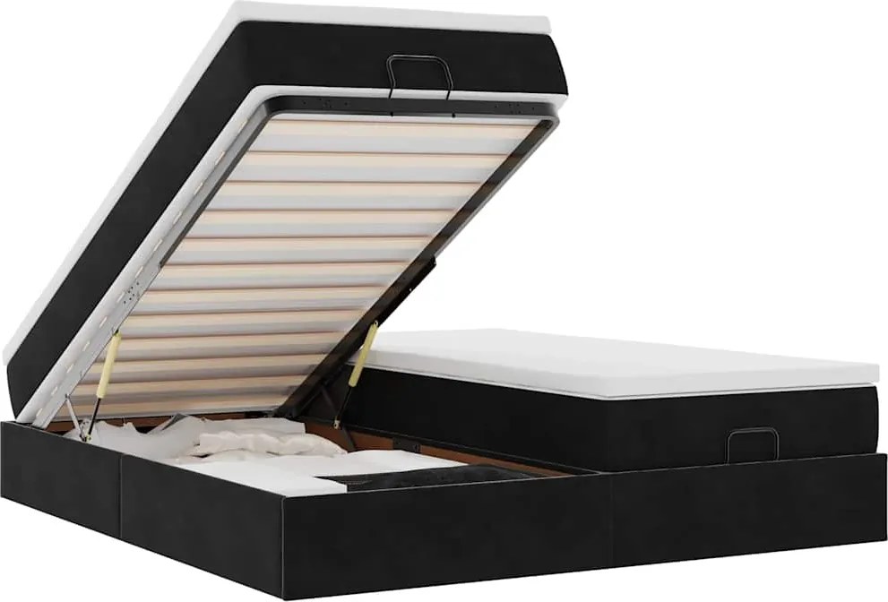 vidaXL Cadru de pat otoman cu saltele, catifea neagră 200x200cm