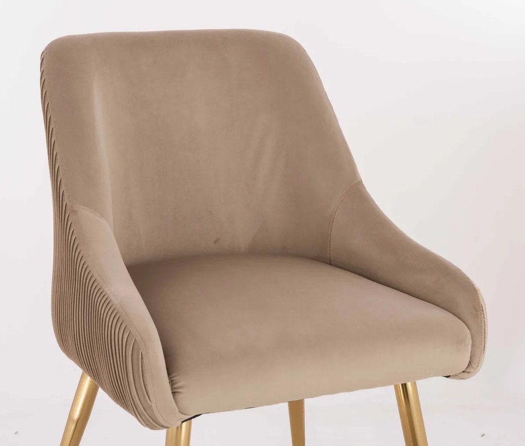 HR920 Scaun cu picioare aurii Latte din Catifea