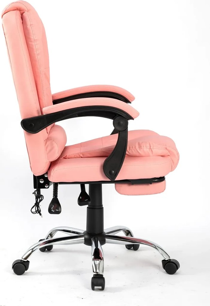 Scaun directorial, Masaj în perna lombară, Suport picioare, Rabatabil, piele PU, Roz