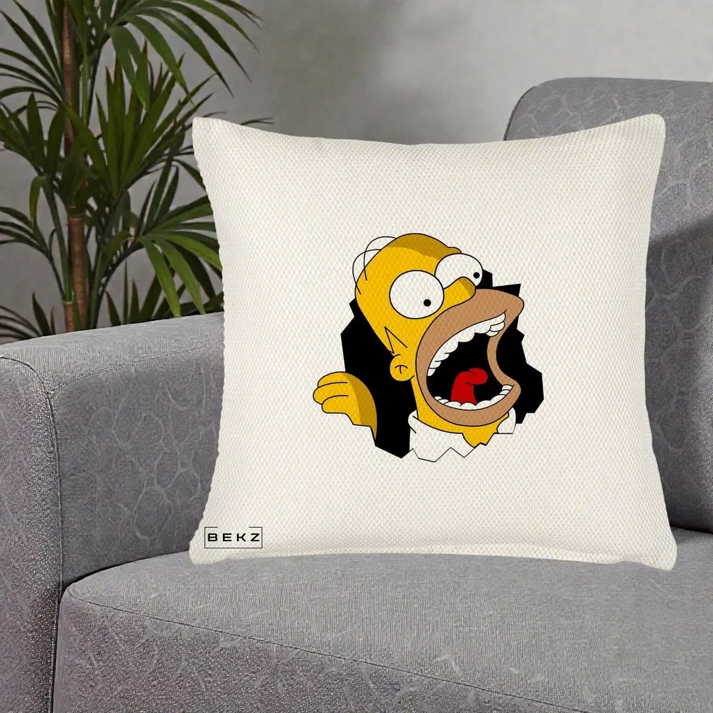 Perna Personalizata Homer Simpson Surpriza, 40x40 cm, Crem Reliefat, Husa Detasabila, Perna Inclusa, BEKZ®