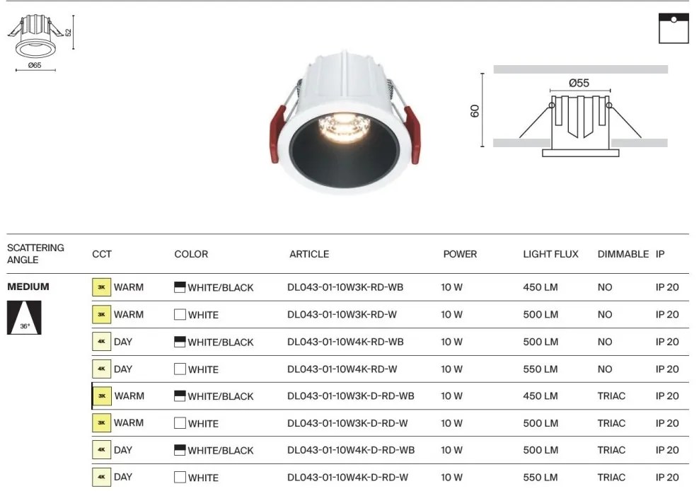 Spot LED incastrabil design tehnic Alpha alb, 4000K