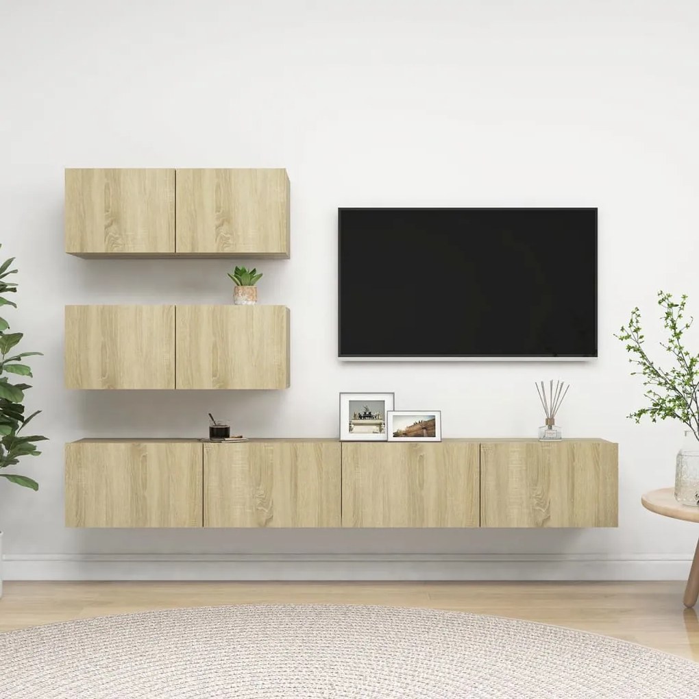 3079026 vidaXL Set dulapuri TV, 4 piese, stejar sonoma, lemn prelucrat