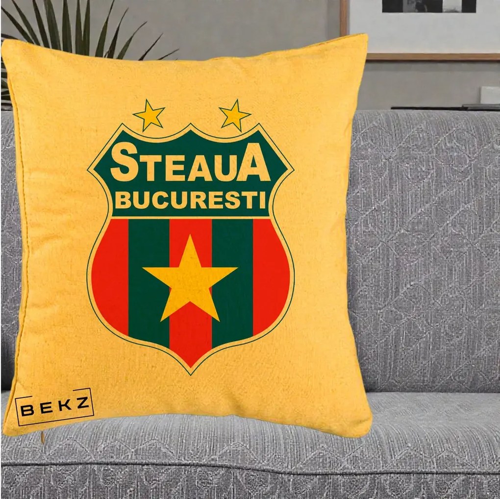 Perna Personalizata Steaua Bucuresti Fotbal, 40x40 cm, Galben, Husa Detasabila, Perna Inclusa, BEKZ®