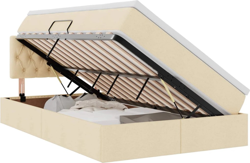 vidaXL Pat cu saltea și spațiu de depozitare Creme 120 x 200 cm