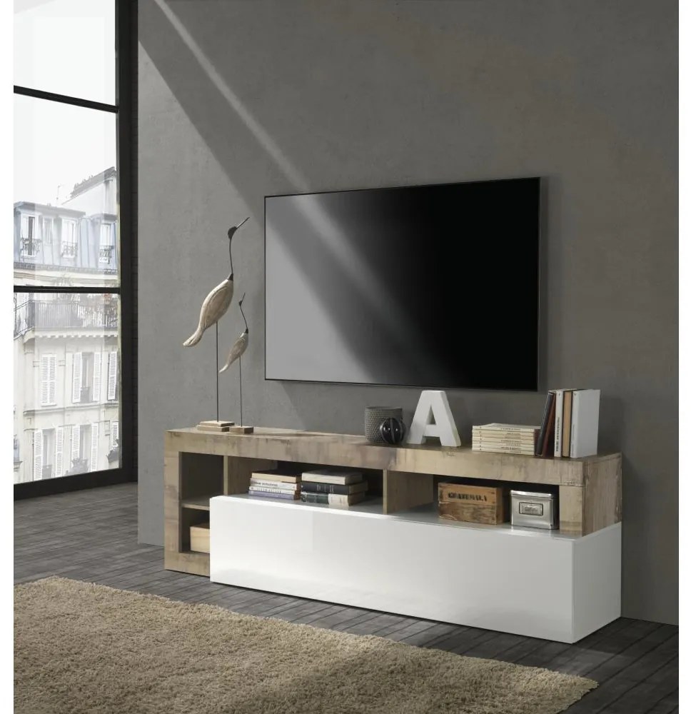 Comodă TV LENOR alb/maro