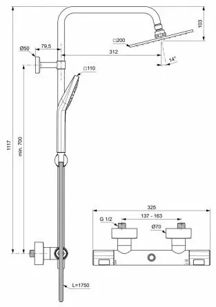 Coloana de dus cu baterie termostatata Ideal Standard Ceratherm T100