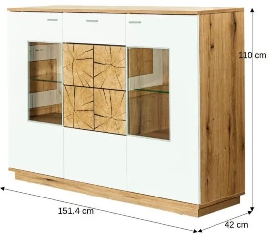 Comoda Bar Dakota White Cu 3 Usi Si 1 Sertar, Alb Si Natur, 151.4 Cm