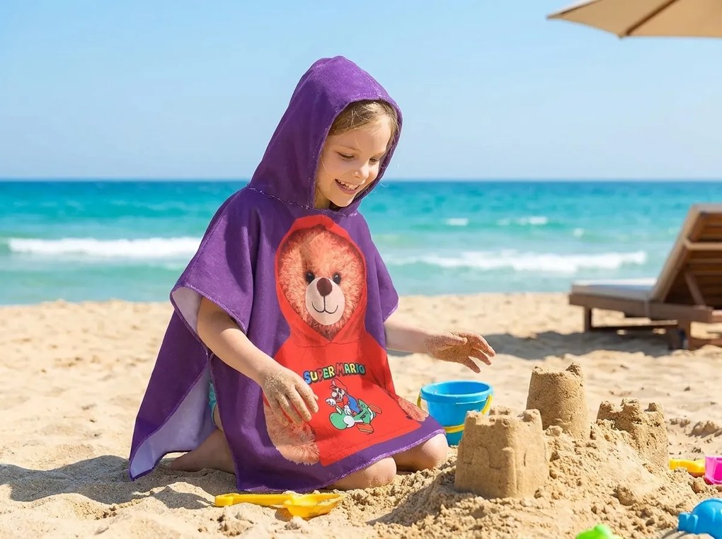 Poncho pentru copii TEDDY MARIO mov Dimensiune: 60 x 120 cm