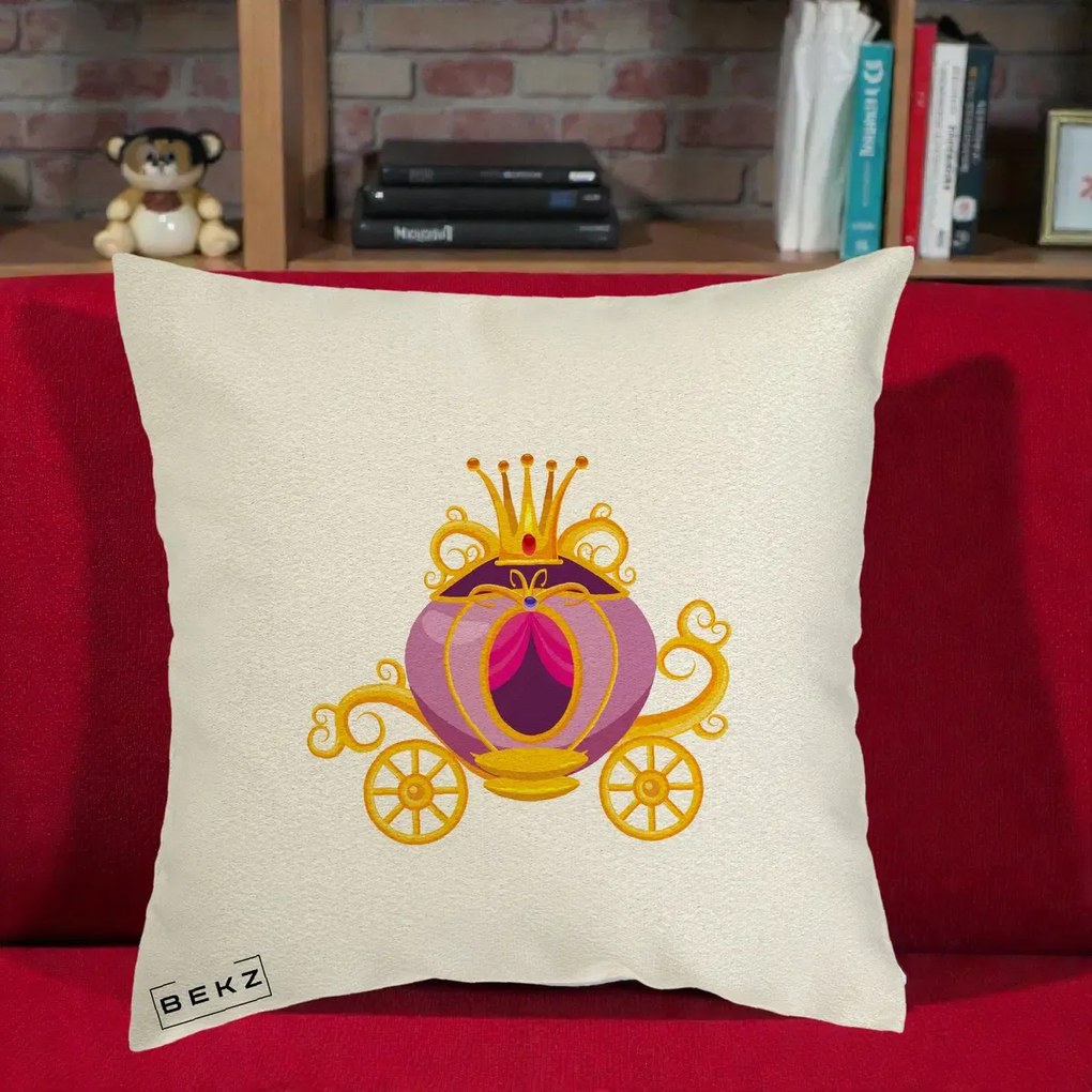 Perna Decorativa Trasura Regala Aurie, 40x40 cm, Ecru, Husa Detasabila, Perna Inclusa, BEKZ®