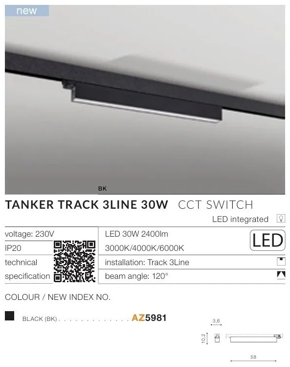 Accesoriu, Modul LED pentru sina trifazata TANKER TRACK 3LINE 30W CCT