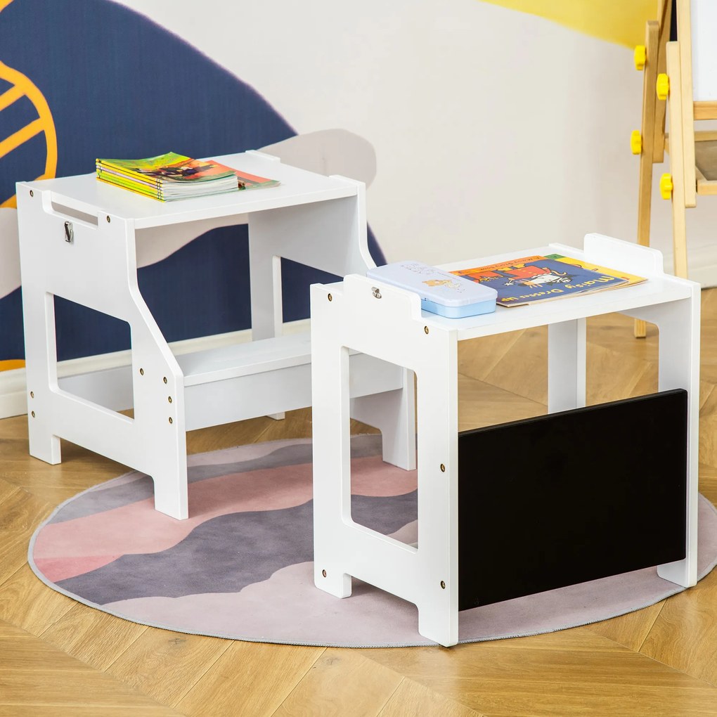 HOMCOM Turn de invatare Montessori 2 in 1 detasabil din MDF, pentru copii 3-6 ani, alb | Aosom Romania