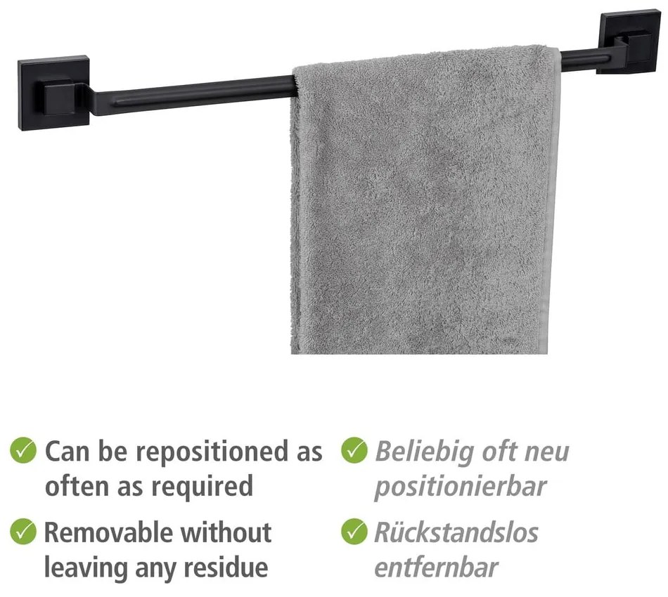 Suport pentru prosoape negru autoadeziv din oțel inoxidabil Quadro – Wenko