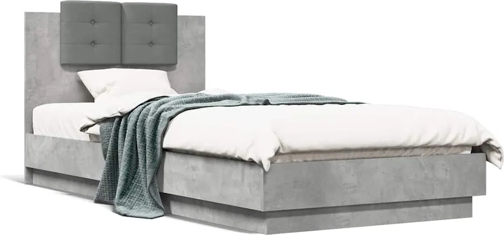 vidaXL Cadru de pat cu tăblie gri beton 90x200 cm lemn prelucrat