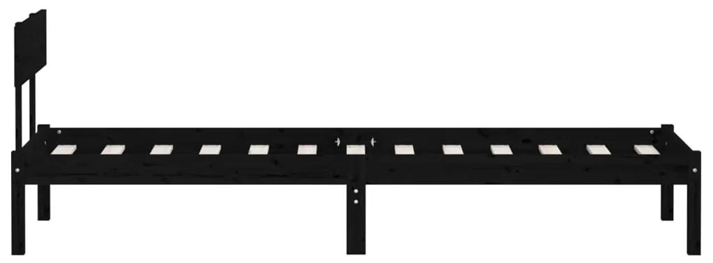 Cadru de pat UK mic Single, negru, 75x190 cm, lemn masiv de pin Negru, 75 x 190 cm