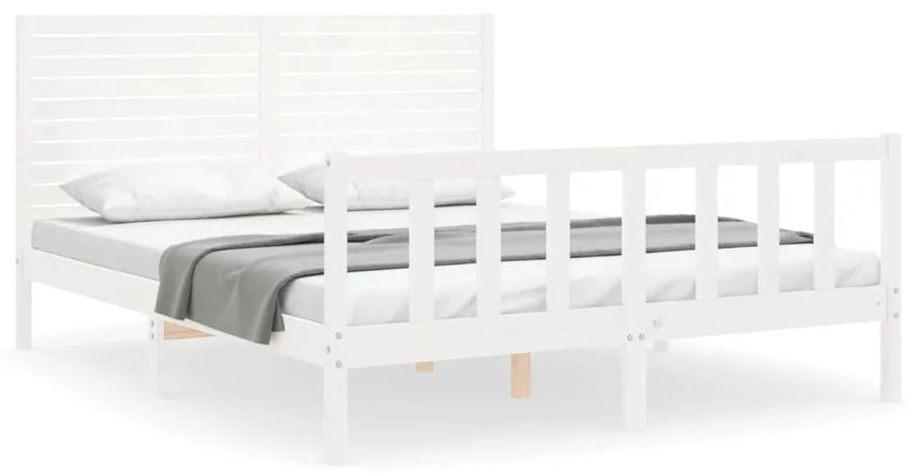 3193212 vidaXL Cadru de pat cu tăblie, alb, king size, lemn masiv