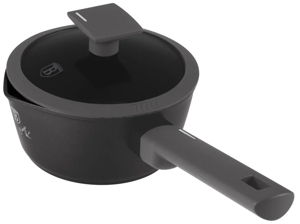 Oală pentru sos cu capac 16 cm, 1.2L – Berlinger Haus Anthracite Collection BH 8118, cu strat titan și design modern