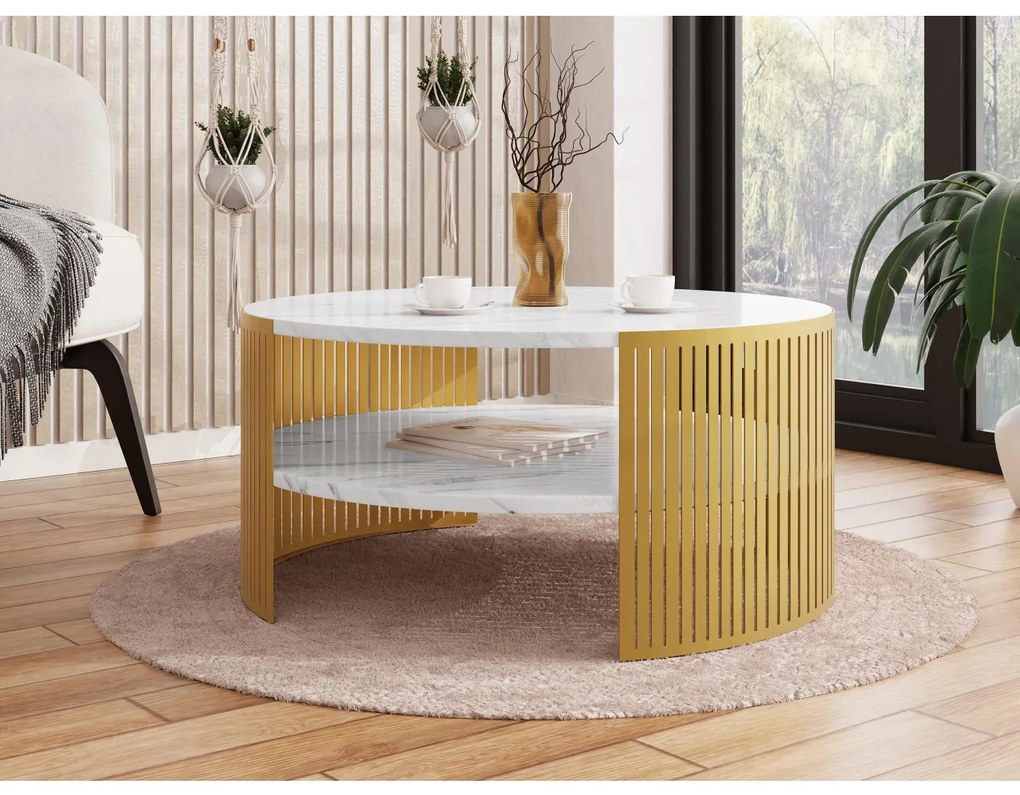 Măsuță de cafea Zentono Gold (auriu + Marmură Alb) . 1103775