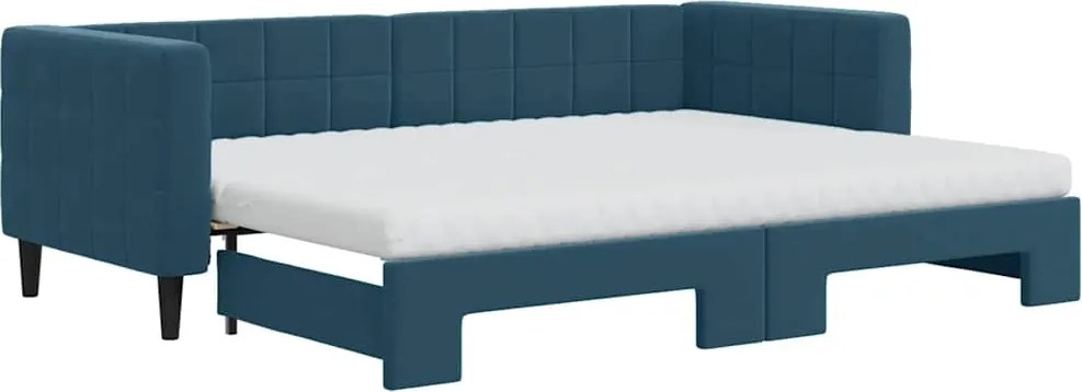 vidaXL Pat de zi cu extensie și saltea, albastru, 80x200 cm, catifea