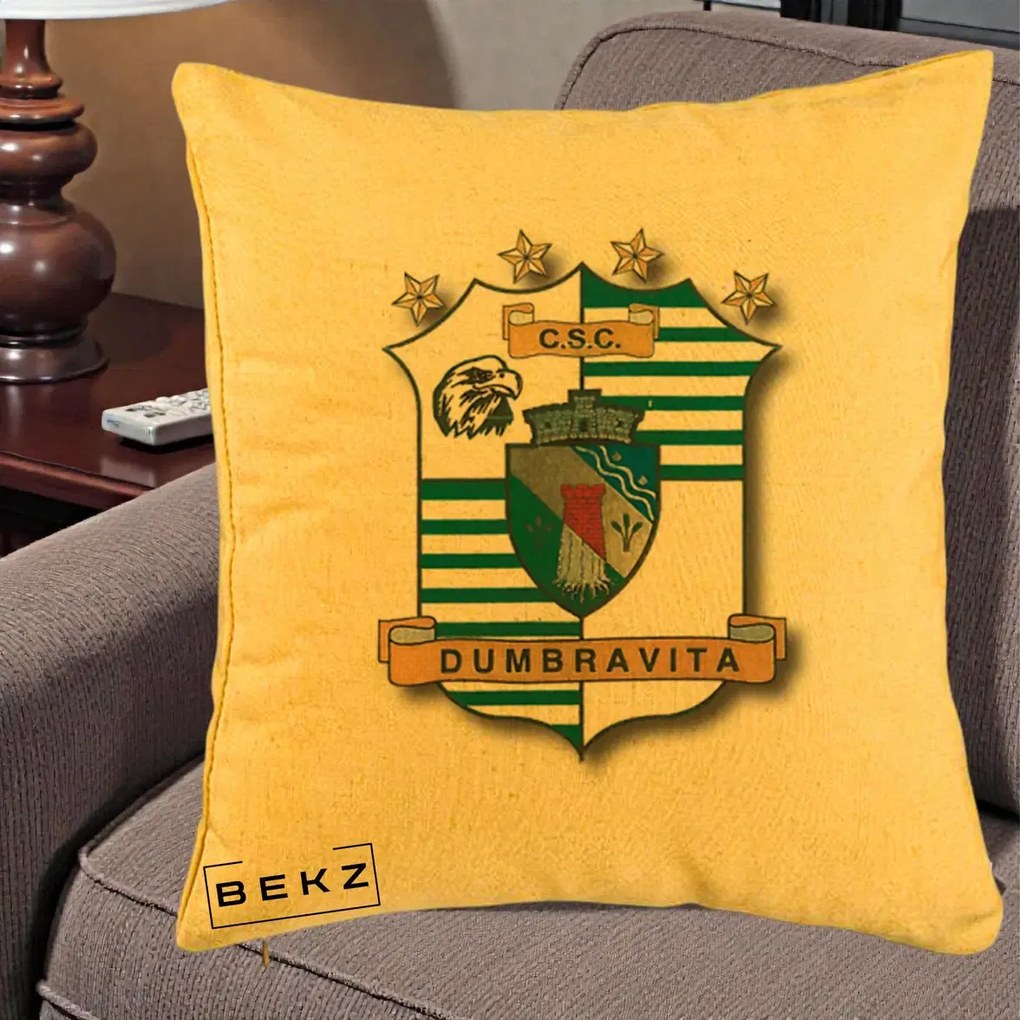 Perna Personalizata CSC Dumbravita Fotbal, 40x40 cm, Galben, Husa Detasabila, Perna Inclusa, BEKZ®
