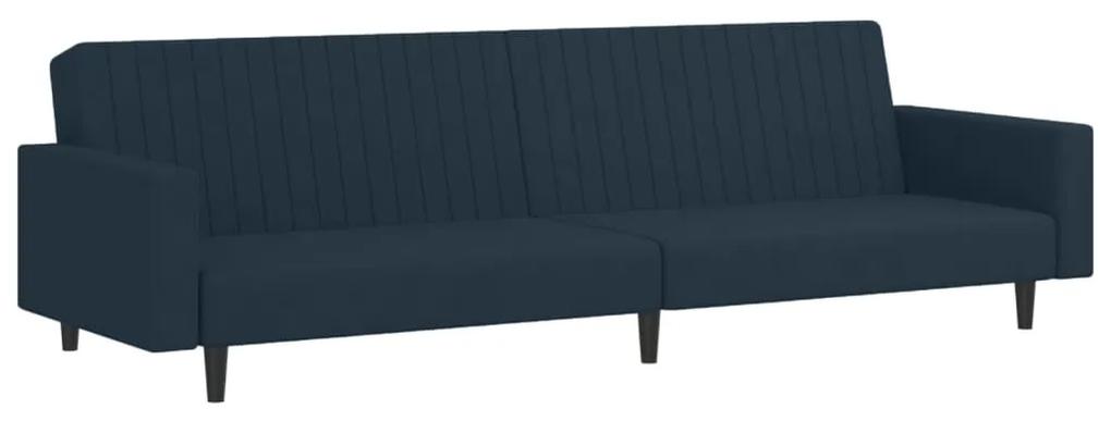 Canapea extensibila cu 2 locuri si taburet, albastru, catifea Albastru, Cu scaunel pentru picioare