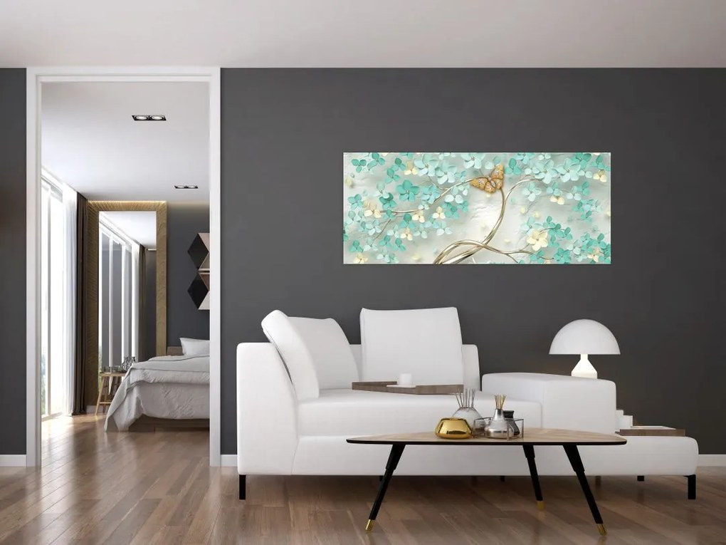 Tablou cu flori și fluturi (120x50 cm)