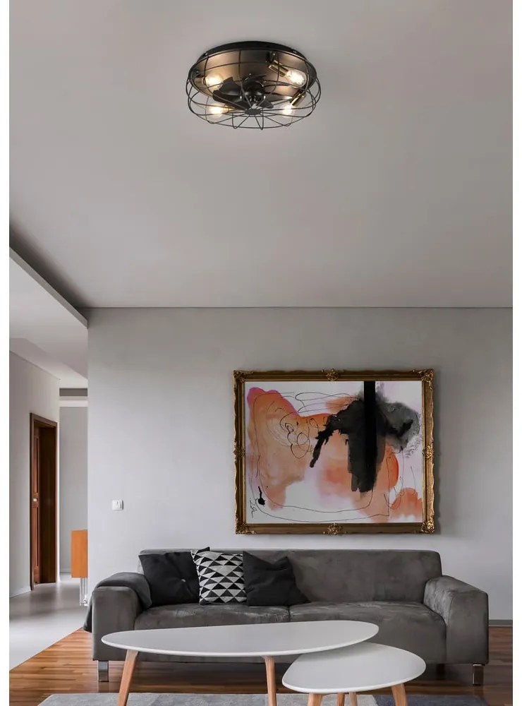 Plafonieră negru-mat cu control prin telecomandă, cu ventilator Trondheim – Trio