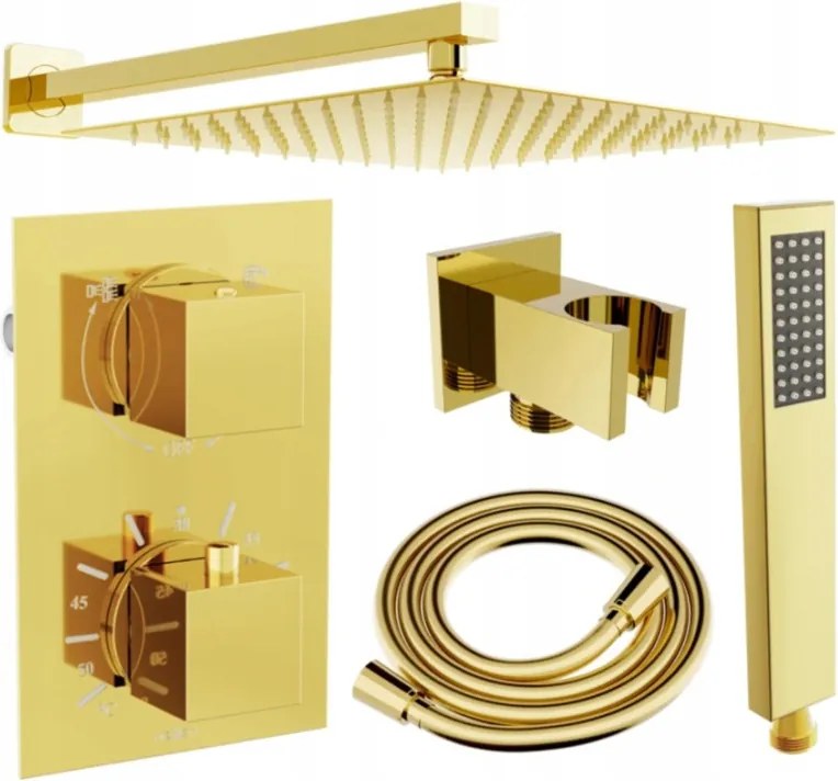 Mexen Cube DR02 set de duș încastrat cu ploaie de 25 cm, auriu - 77502DR0225-50