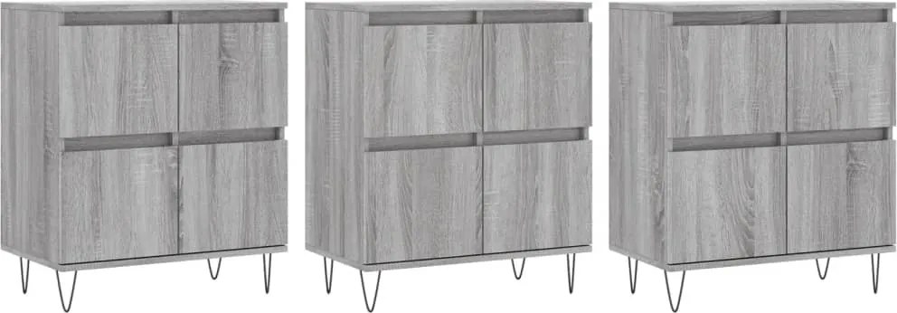 vidaXL Servantă, 3 buc., sonoma gri, lemn prelucrat