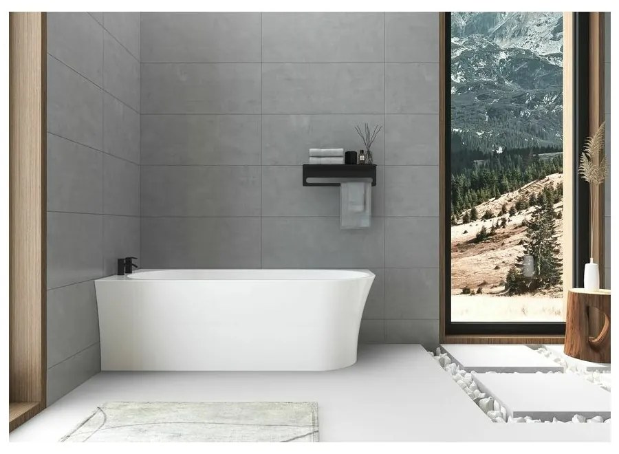 Cada freestanding Rune Birka Boyd 170x75 cm stanga alb lucios lipita de perete, BTW