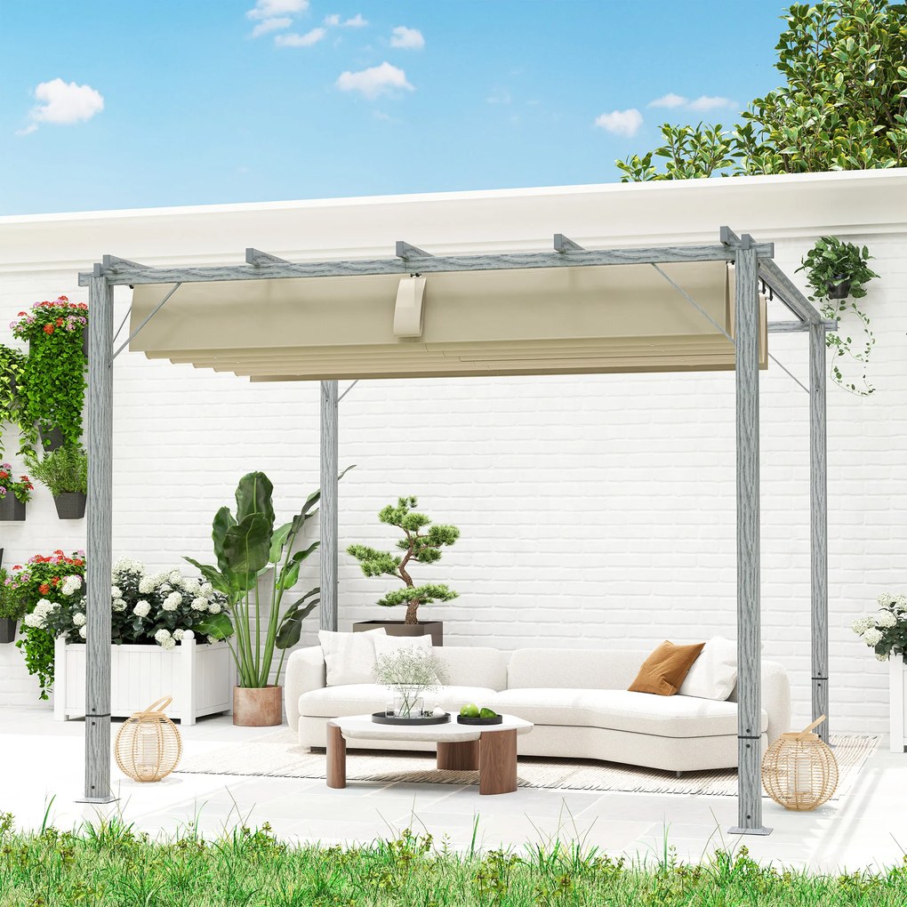 Outsunny Pergolă de Grădină 3 x 3 m, Acoperiș de Terasă Ajustabil, Cadru din Aluminiu, Protecție Solară UPF30+, Gri | Aosom Romania