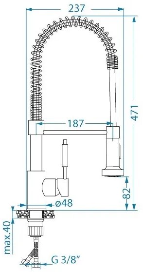 ALVEUS 1150886 - Baterie chiuvetă URBAN 47,1 cm cu braț flexibil și duș