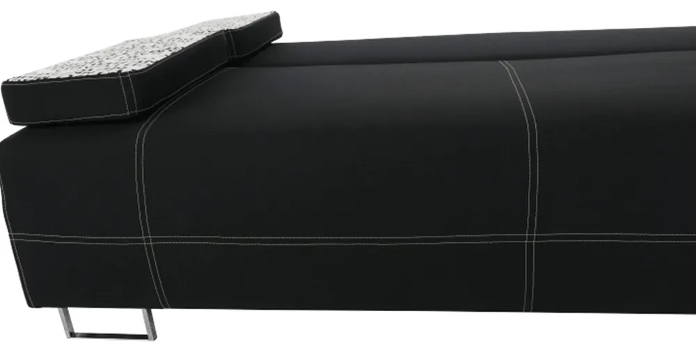 Canapea extensibilă cu spaţiu de depozitare, negru/model, ELIZE