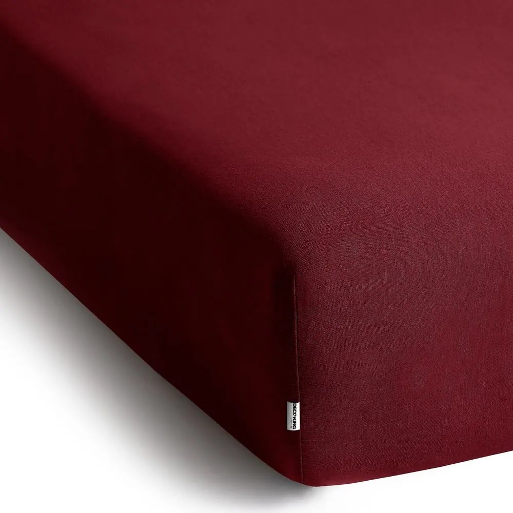 Cearceaf burgundy din jerseu cu elastic 220x200 cm Amber – Restilo