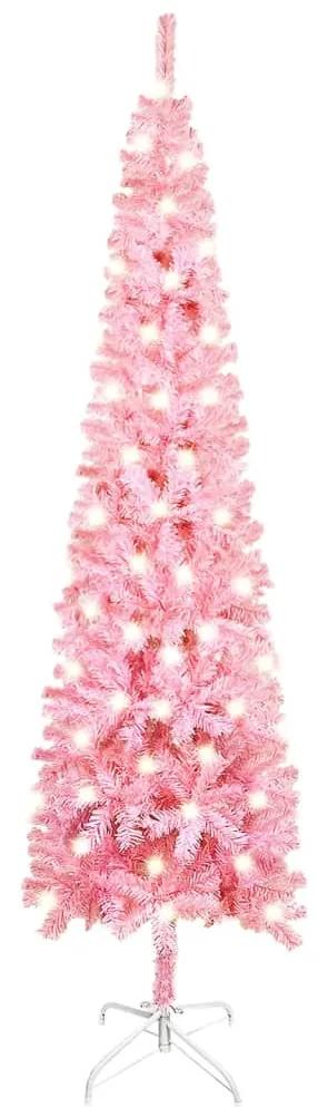 Brad de Craciun subtire cu LED-uri, roz, 150 cm 1, Roz, 150 cm