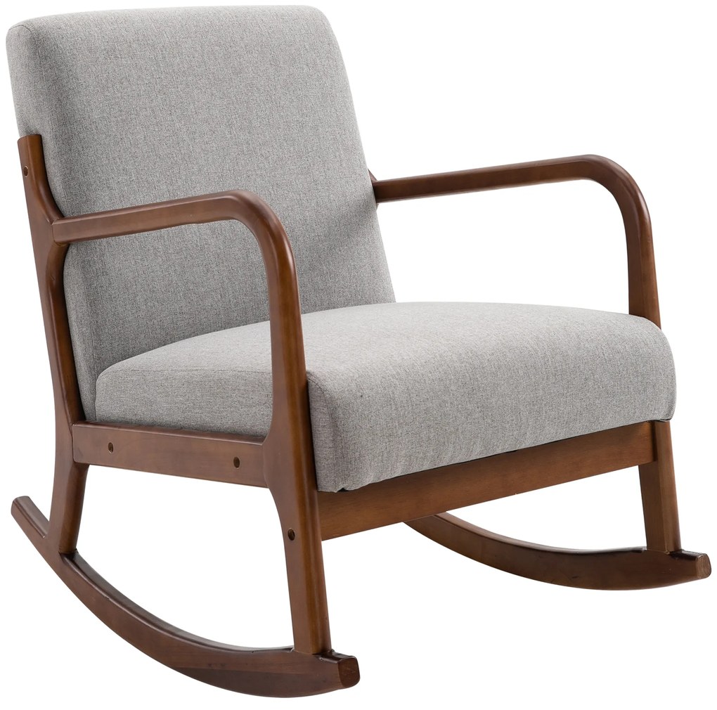 Fotoliu Tapitat HOMCOM din Lemn si In Gri, pentru sufragerie, 64x86x80cm | Aosom Romania