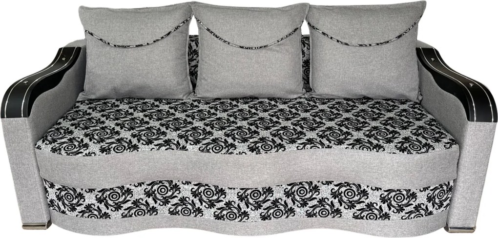 Canapea DIANA extensibila, 3 locuri, cu lada de depozitare, stofa maro cu bej , 220x100x80 Gri + Negru