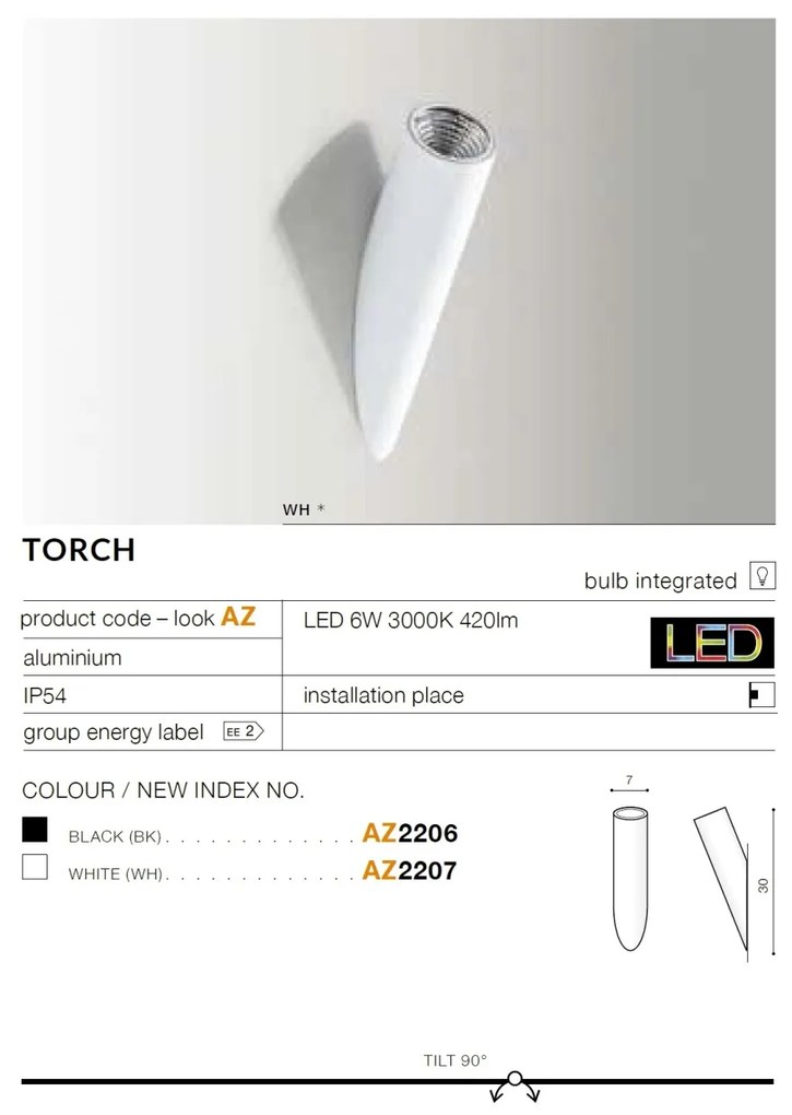 Aplica perete LED design modern TORCH alba