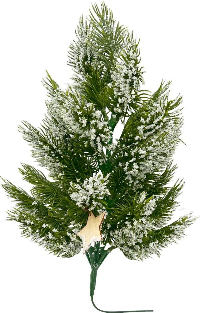 Brad decorativ miniatural cu crengute ninse si stea natur FROSTY, 30cm