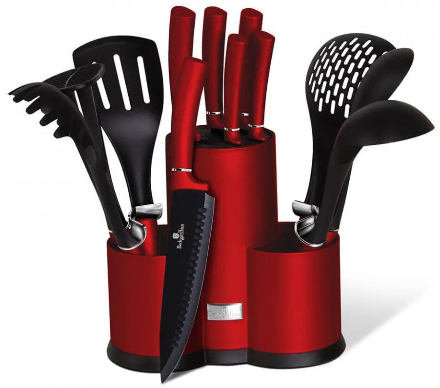 Set cutite otel inoxidabil si ustensile de bucatarie (12 piese) Burgundy Metalic Line Berlinger Haus BH 6248